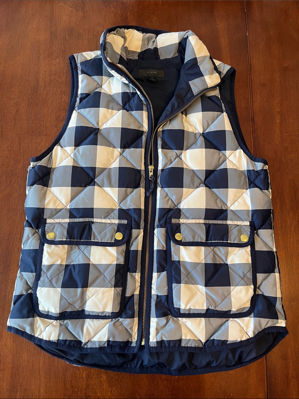 J. Crew Insulated down vest quilted plaid navy